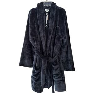 NWT Victorias Secret Pink Bath Robe Womens M/L Black Plush Sleepwear Lounge Cozy